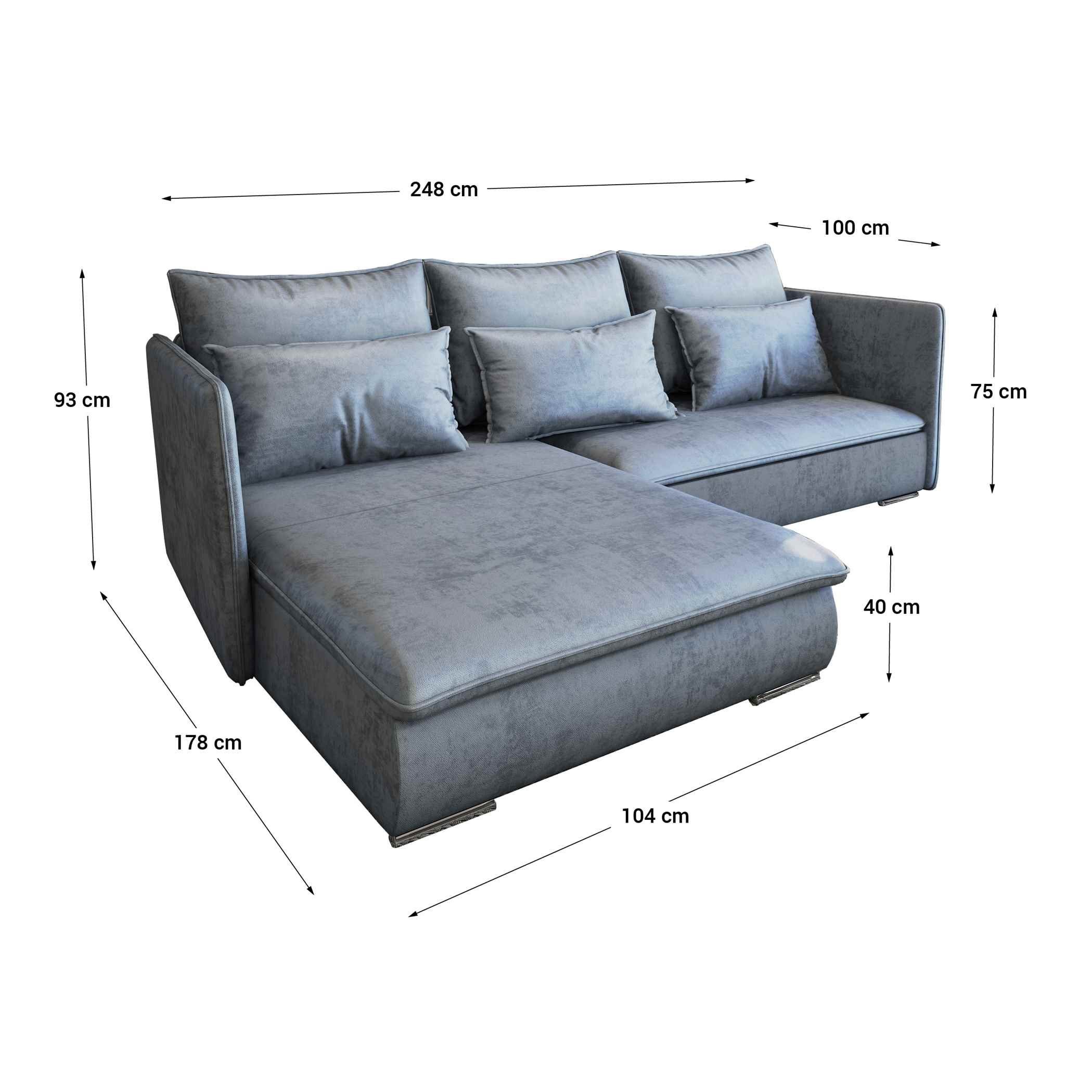 Furnix Schlafsofa B248xH93xT178 190 x Asche Grau cm, mit •Schlaffläche: cm, 40 in 6 MH84 Sitzhöhe: cm Sofakissen, L-Form LORDE Ecksofa 120 und Bettkasten