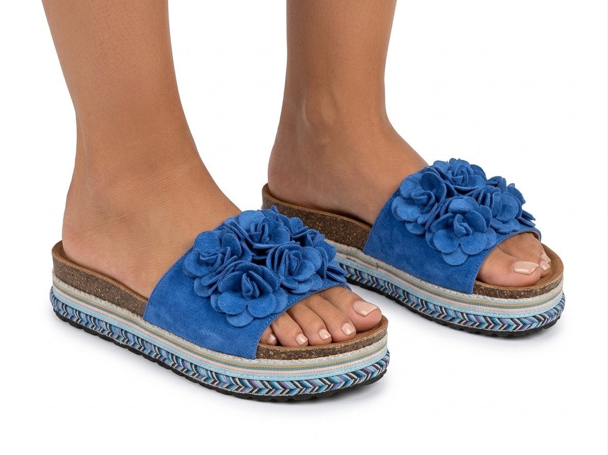 Pogolino TL891 Plateausandale NICHT FÜR BREITE FÜße Damen Sandalen mit Plateausohle und Blumen