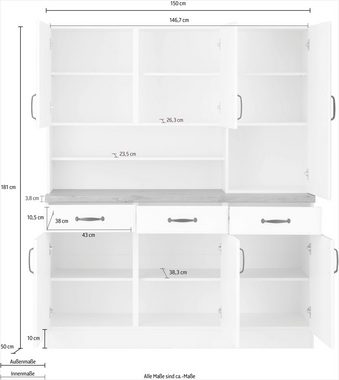 wiho Küchen Küchenbuffet Erla 150 cm breit mit Kassettenfront