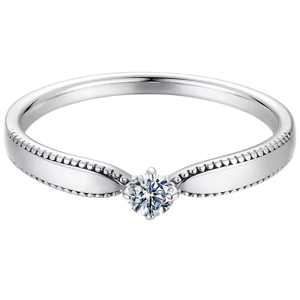 Runde Perlé Silberring zarter minimalistischer Ring mit Moissanit Edelstein 3 mm, 0,1 Ct, GRA Zertifikate, VVS1 Klarheit (inkl. Geschenkverpackung)