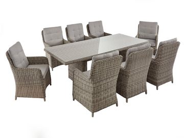 KONIFERA Garten-Essgruppe Venedig, (Set, 25-tlg., 8x Sessel, 1x Tisch 230,8x100,5x76 cm, inkl. Auflagen), Polyrattan, Aluminium, Tischplatte aus 5mm starkem Sicherheitsglas