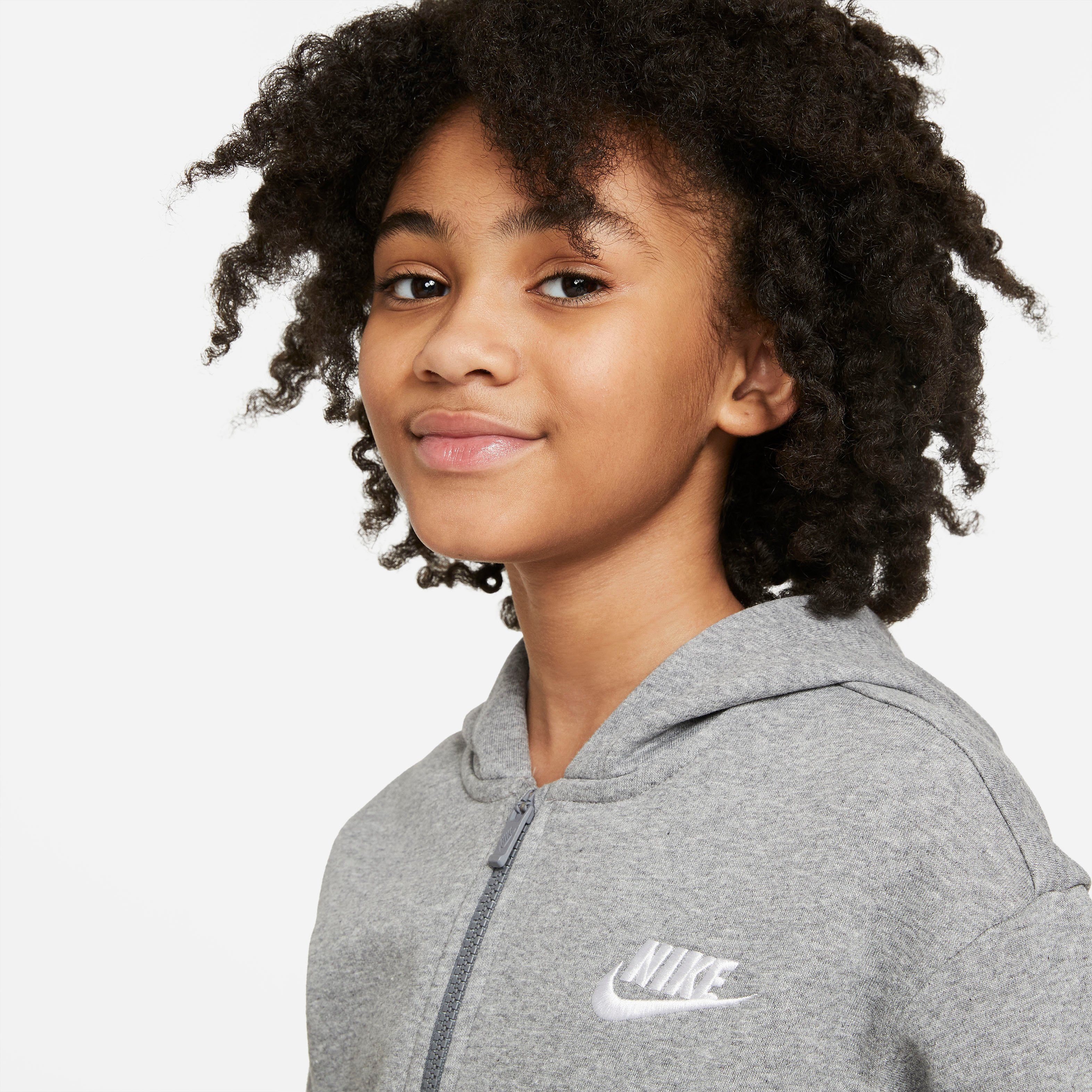 Club Kids' (Girls) Full-Zip Big Hoodie Fleece Kapuzensweatjacke grau Sportswear Nike