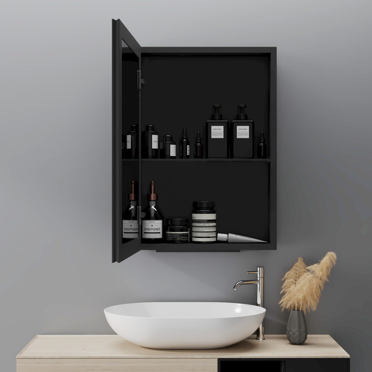 Hopibath Spiegelschrank Bad Schwarz Schrank Badezimmer mit Spiegel Hängesch günstig online kaufen