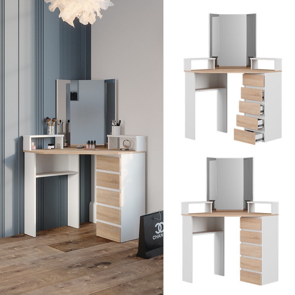 Vicco Schminktisch Tilda, Weiß/Sonoma, 113.3 cm günstig online kaufen
