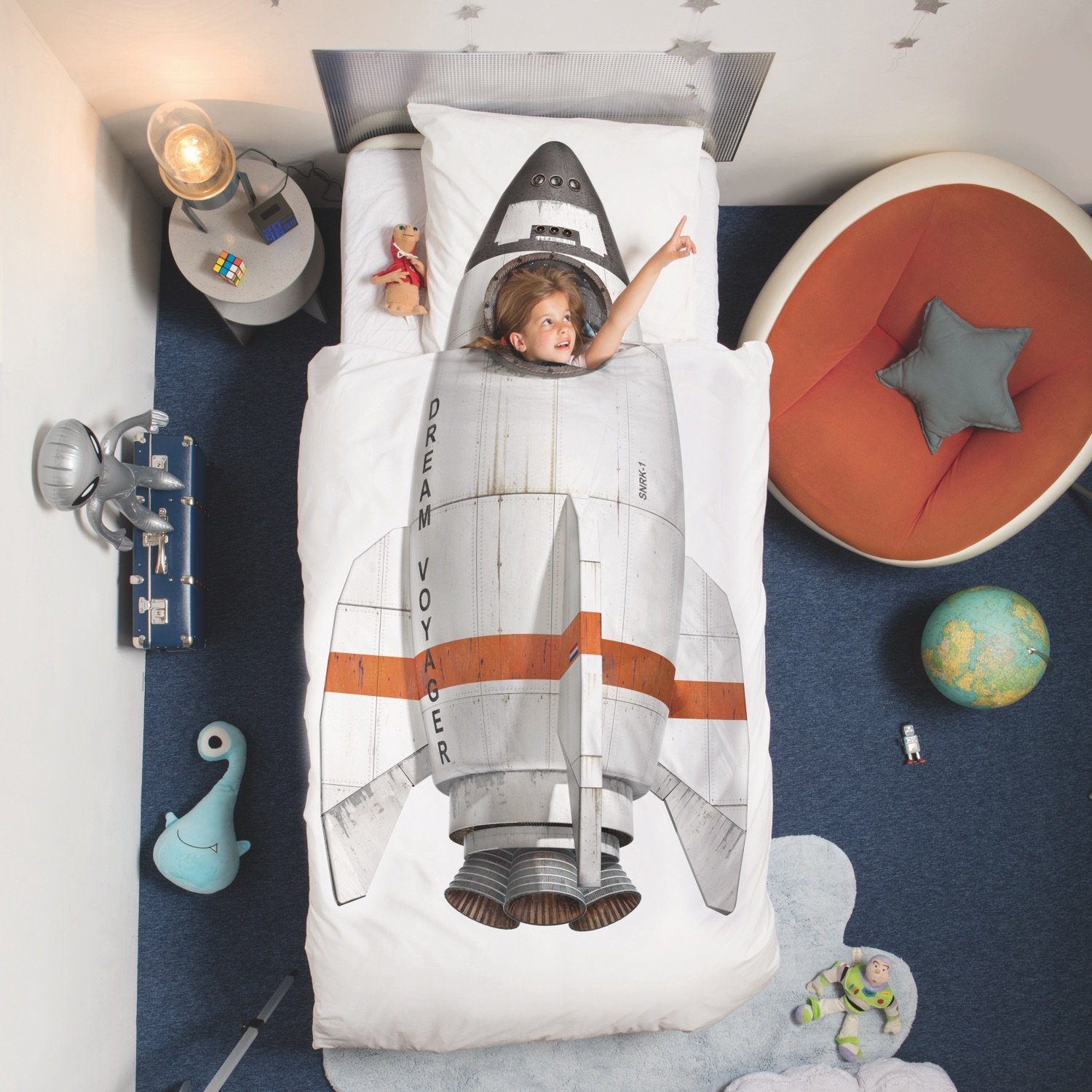 Snurk Kinderbettwäsche Rocket Rakete, Perkal, 2 teilig, Weltraum, Astronaut, Weltall