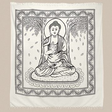 Wandteppich Buddha Dekotuch Große Tagesdecke Wandbehang Tuch Goa ca. 210 x 255 cm, KUNST UND MAGIE