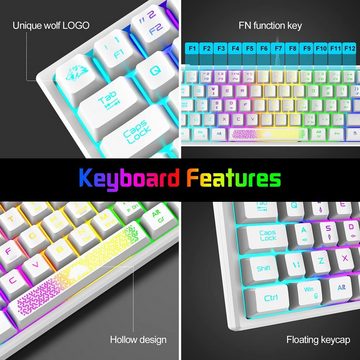 ZIYOU LANG RGB-Hintergrundbeleuchtung Tastatur- und Maus-Set, Die ergonomische Tastenhöhe reduziert Ermüdung,19-Tasten Anti-Ghosting