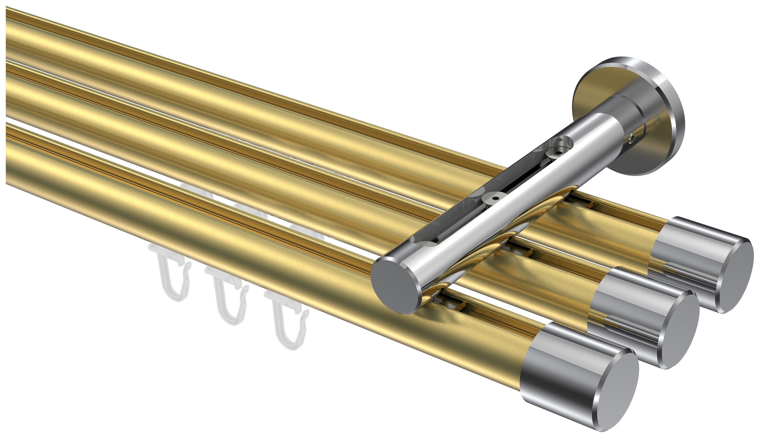 INTERDECO Innenlaufschiene Siteno Santo, Ø 20 mm, 3-läufig, Fixmaß, kürzbar, Wandmontage, Aluminium, Messing-Optik / Chrom / Bicolor