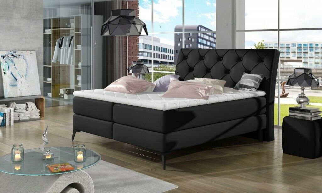 Bett, Doppelbett Big Chesterfield Polsterbett Luxus Bett Schwarz Betten JVmoebel XXL Designer