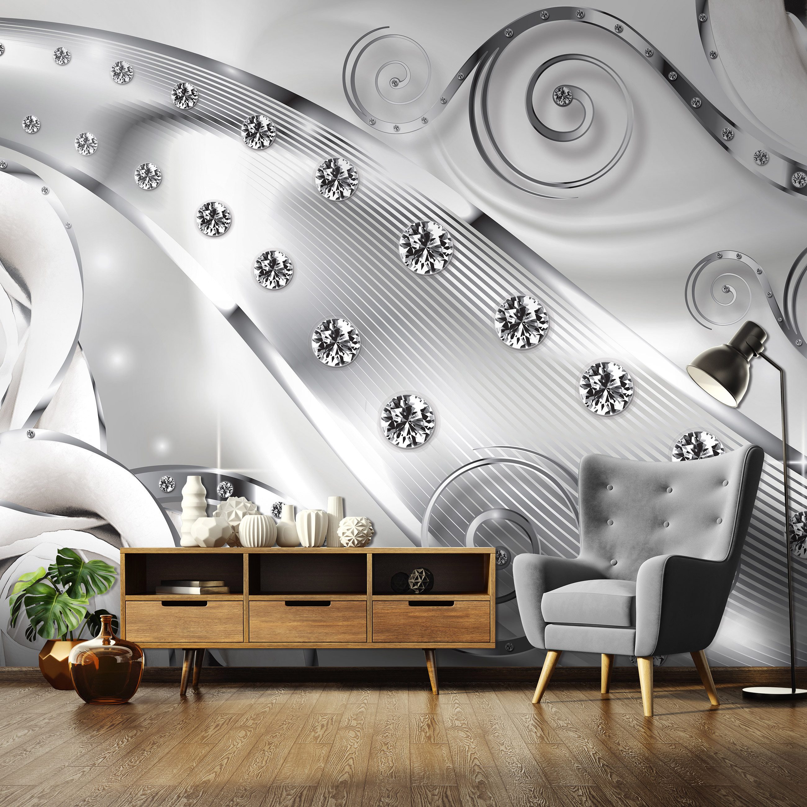 Wallarena Fototapete Blumen Diamanten 3D Vlies Tapete Wohnzimmer Schlafzimm günstig online kaufen