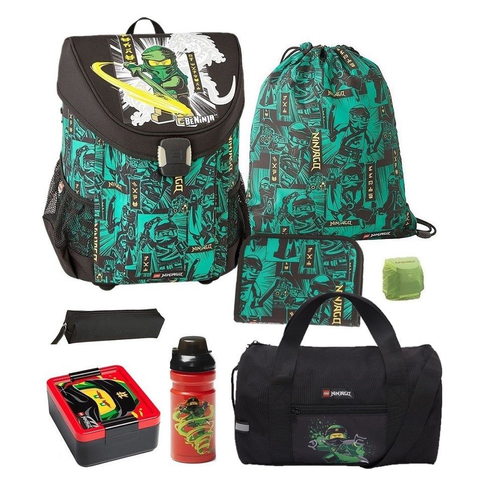 LEGO® Bags Schulranzen Easy (Set, 8-tlg., inkl. Ninjago Brotdose, Trinkflasche und Sporttasche), Ninjago Schultasche GREEN; grüner Ninja Lloyd