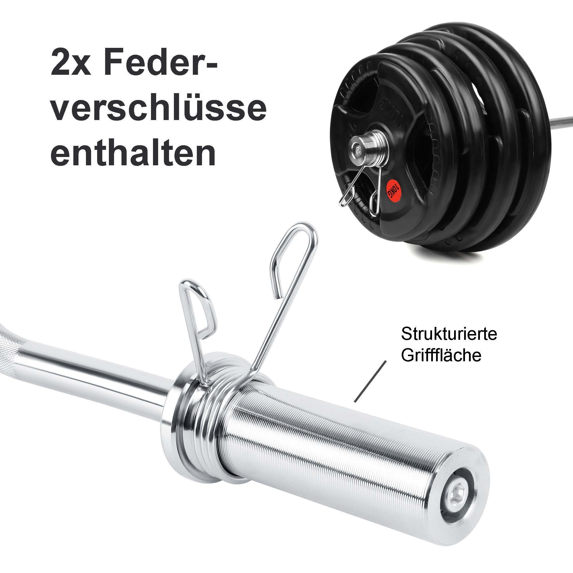 wuuhoo Curlstange Curl Stange Stahl, 120cm Aufnahme 120 I gleitgelagert bis 50mm gerändeltem olympische Eigengewicht Diego und mm Stahl I 25mm 60kg, 6,5kg Griff SZ verchromt mit Hantelstange Länge 50 Langhantelstange mit cm