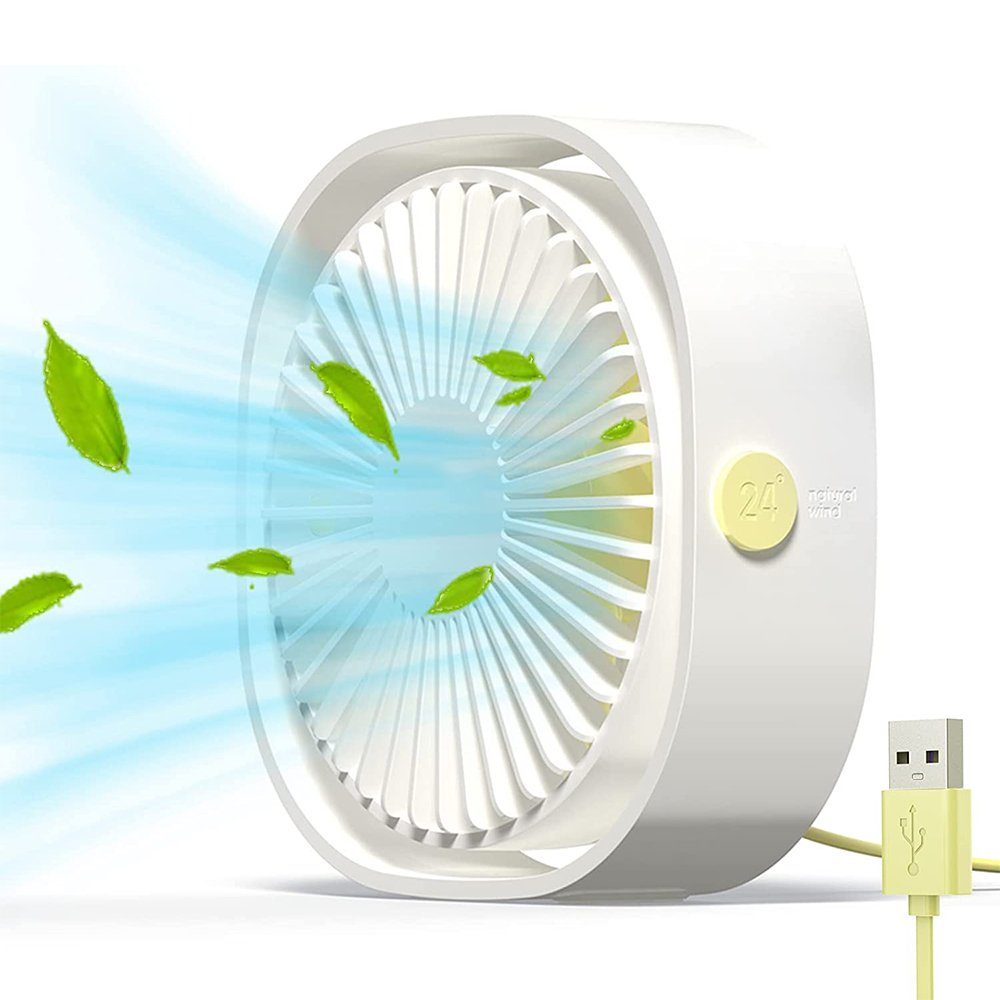 zggzerg Mini USB-Ventilator USB Leise Ventilator, 3 Geschwindigkeiten 360°Drehung Tragbarer Lüfter Weiß