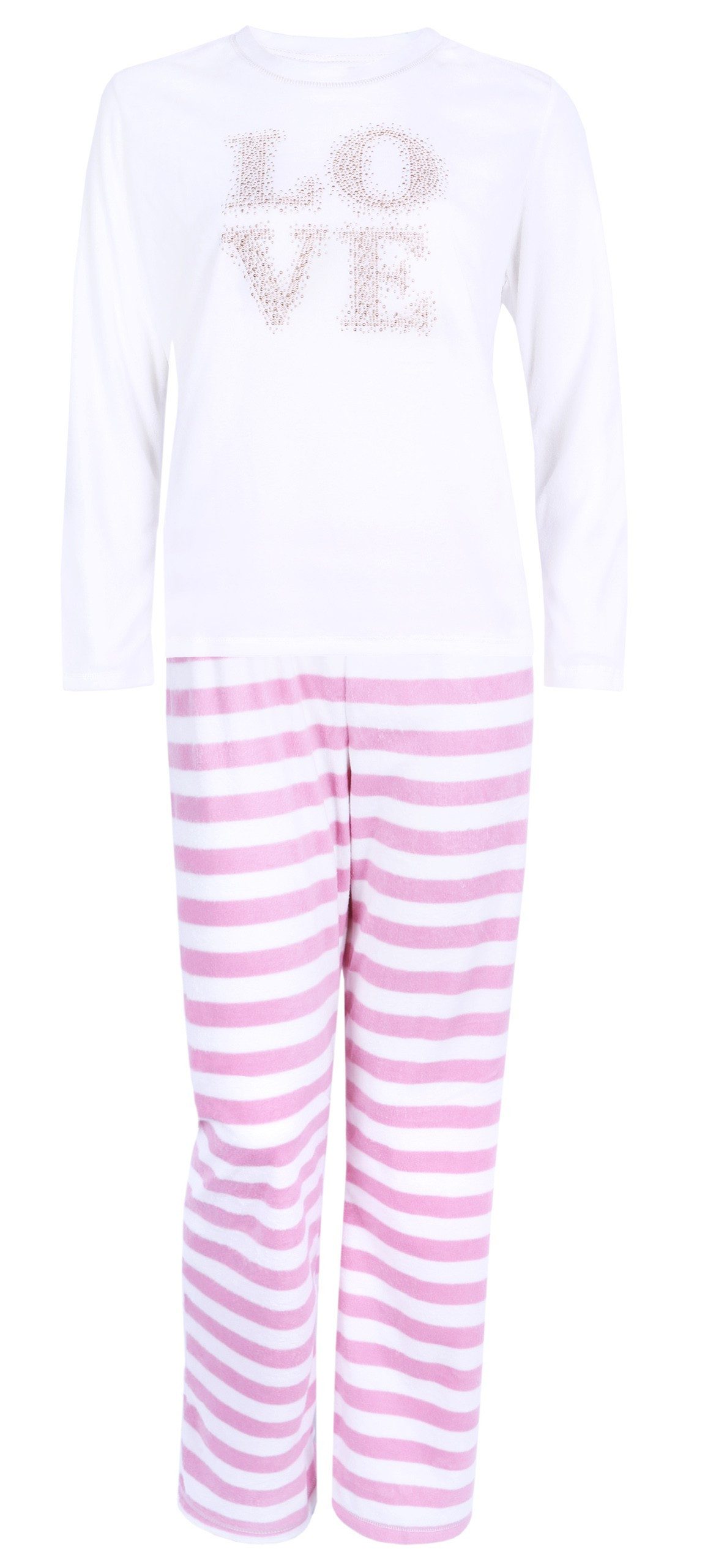 Sarcia.eu Pyjama Weiß-pinker gestreifter Schlafanzug Love XS