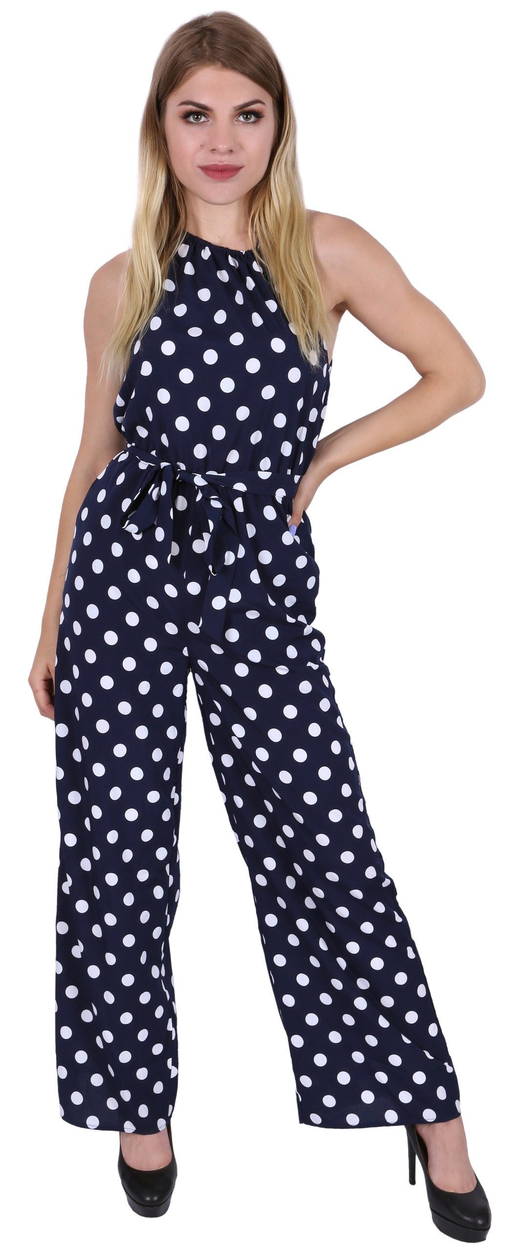 Overall Dunkelblauer Overall getupft, breite Hosenbeine XS