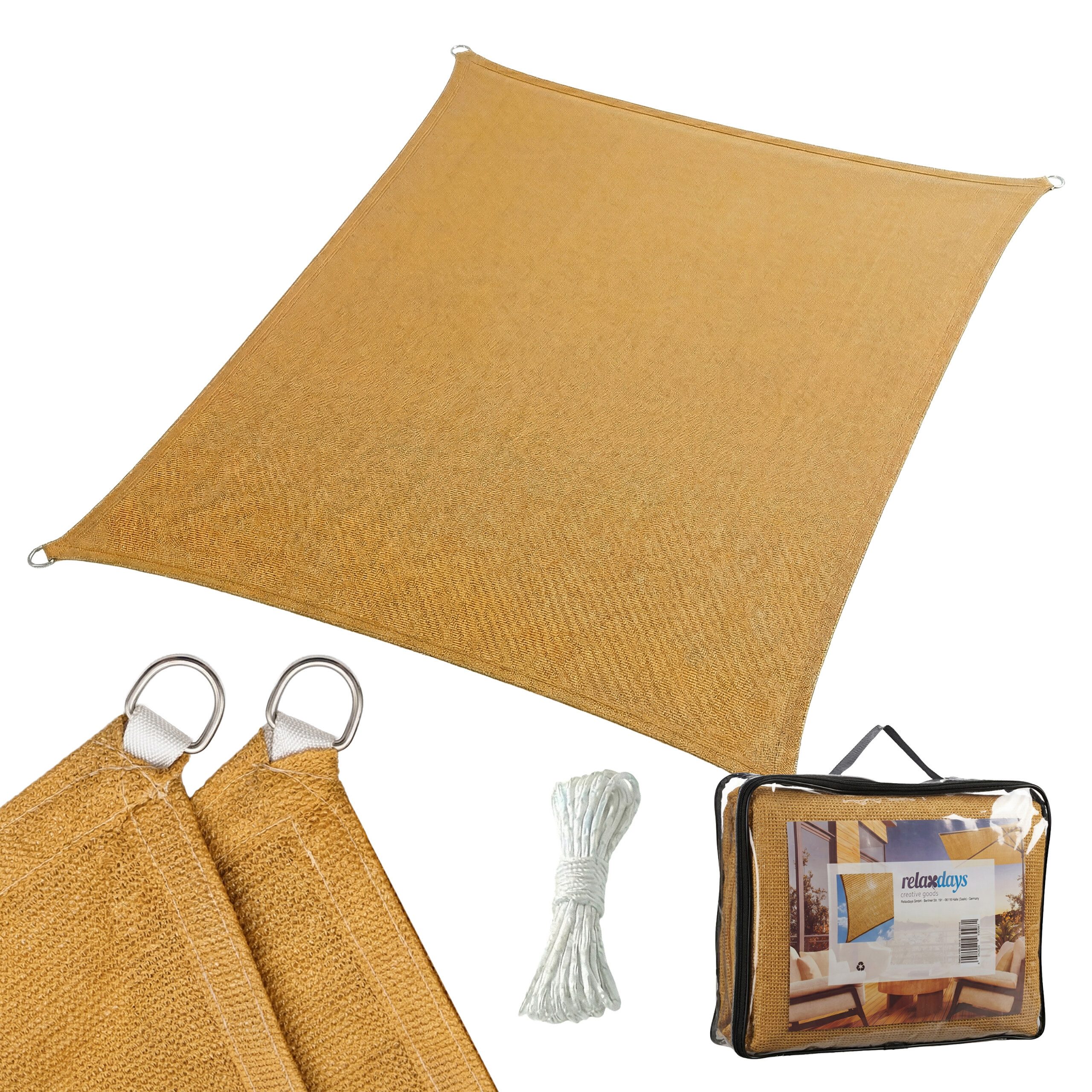 relaxdays Sonnensegel HDPE, Sand, 2 x 3 m