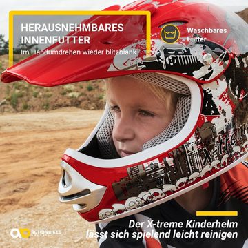 Actionbikes Motors Motocrosshelm Crosshelm X-treme - 6 Größen - grau (Cross Helme - Sturzhelm - Schutzhelm - Helm für Motorrad Kinderquad und Crossbike, 1-tlg., 49-60 cm Kopfumfang - Kinnriemen - Innenpolster), Kinderhelm Schutzhelm Kopfschutz Mountainbike Fahrrad Helm