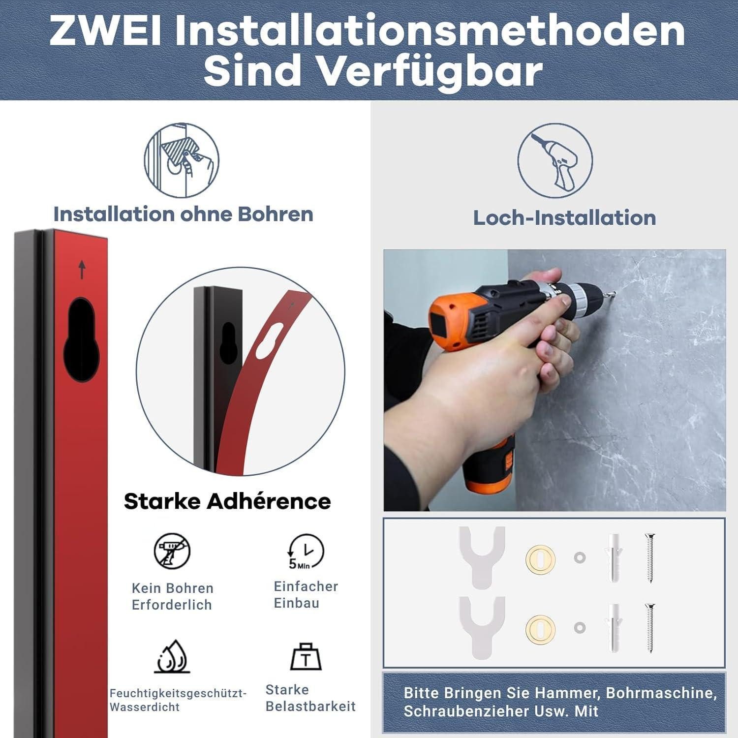 LuxusKollektion Duschstange Duschstange ohne Bohren Bohren Kleber Metall 43cm Schwarz