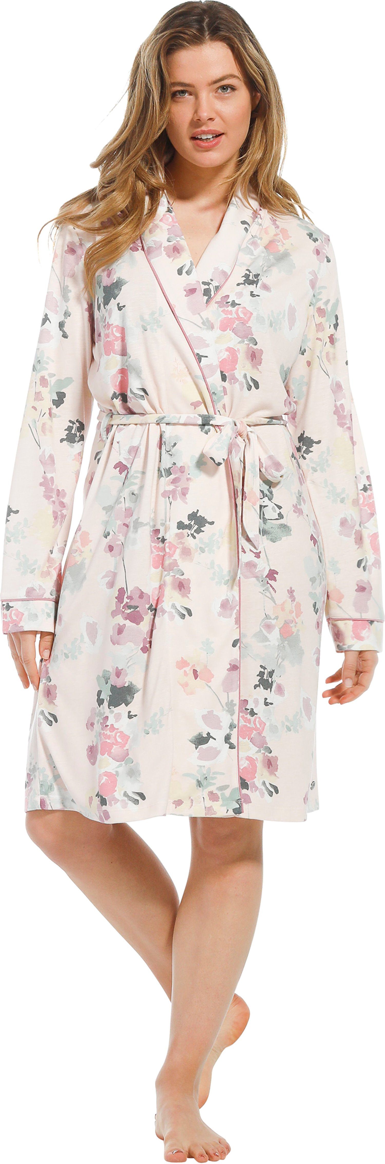Pastunette Kimono Damen Kimono Schalkragen, mit Gürtel, allover Viskosemischung, Midi, Blumen, Blmen