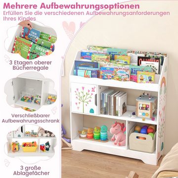 COSTWAY Bücherregal, Kinder, Spielzeugregal mit Fachern & Tür, weiß 93x30x100cm