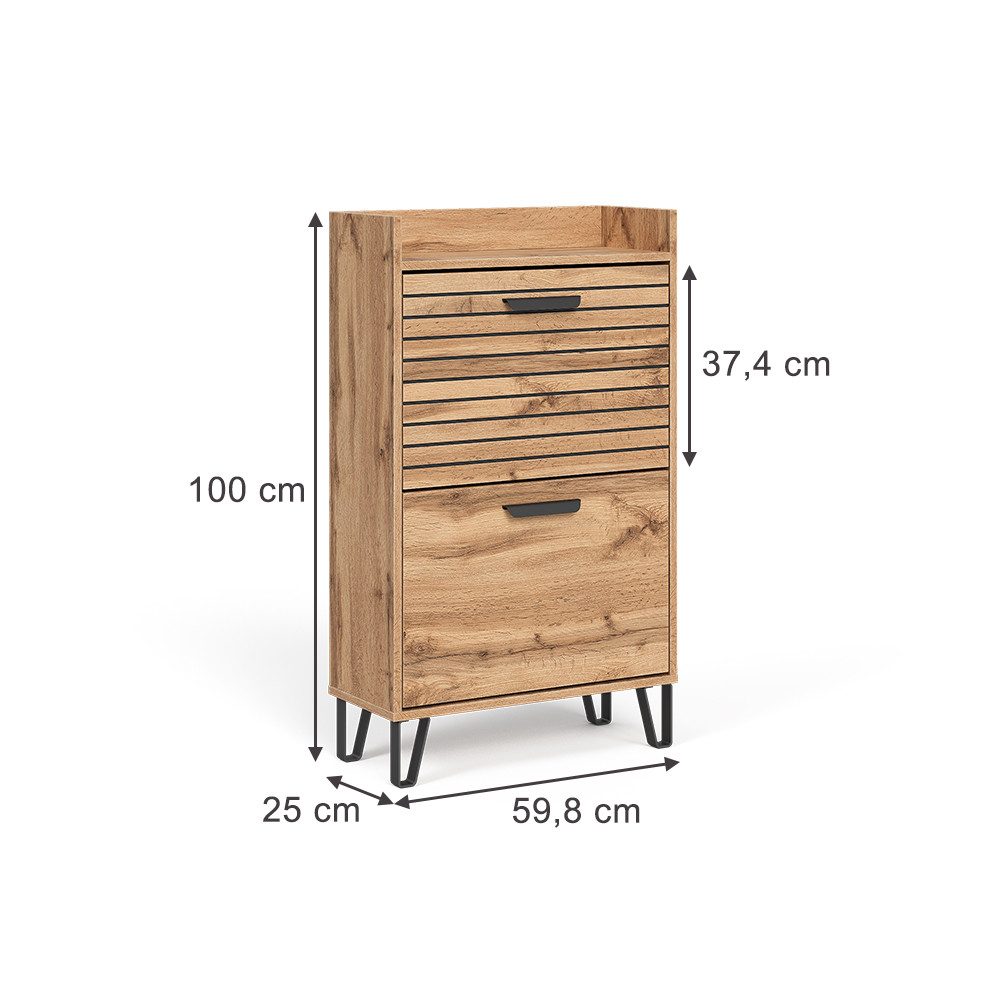 Vicco Schuhkipper Amber, Eiche Wotan, 59.8 x 100 cm mit 2 Fächern günstig online kaufen