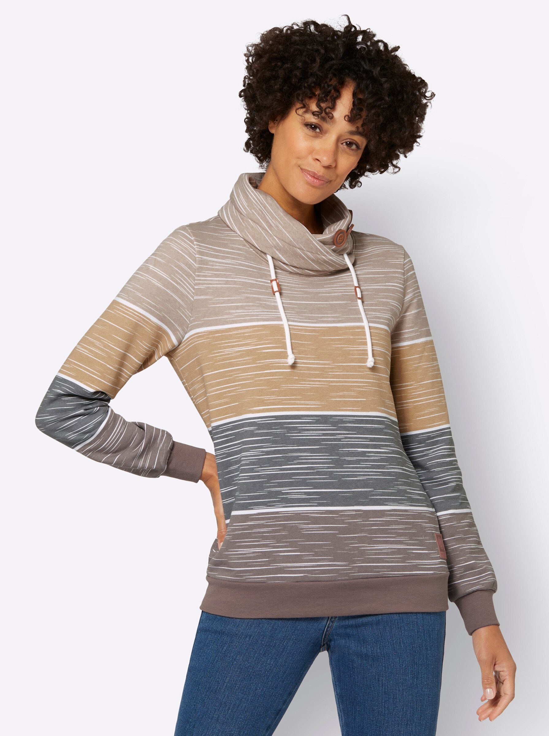 WITT WEIDEN Sweater dunkeltaupe-sesam-bedruckt