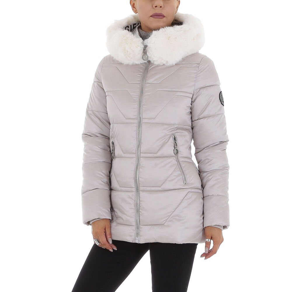 Ital-Design Steppjacke Damen Freizeit Kapuze Gefüttert Winterjacke in Silber