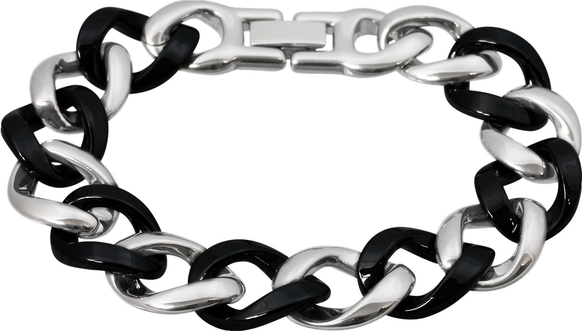 Amello Edelstahlarmband Amello Panzer Armband silber schwarz (Armband), Armbänder für Damen Edelstahl (Stainless Steel) | Edelstahlarmbänder