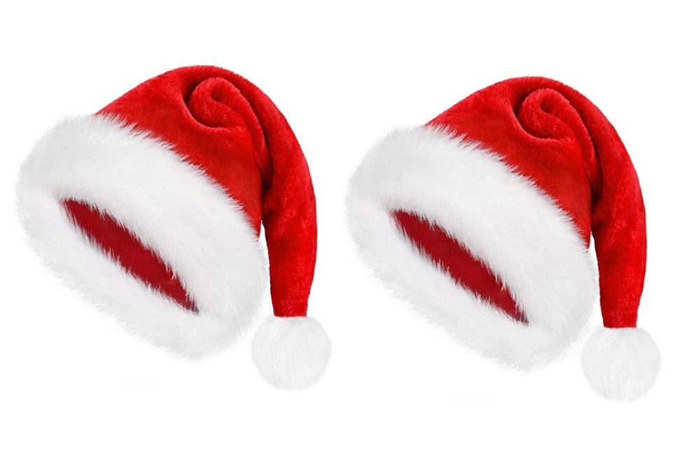 Montegoni Bommelmütze 2 Stk. Premium Qualität Weihnachtsmütze Nikolausmütze aus Weiche Samt (Einzelprodukt, 2-St., 1 Stück Weihnachtsmütze) Rote Santa Mütze, Flauschig weich, Warm & leicht, für festliche Partys von Montegoni