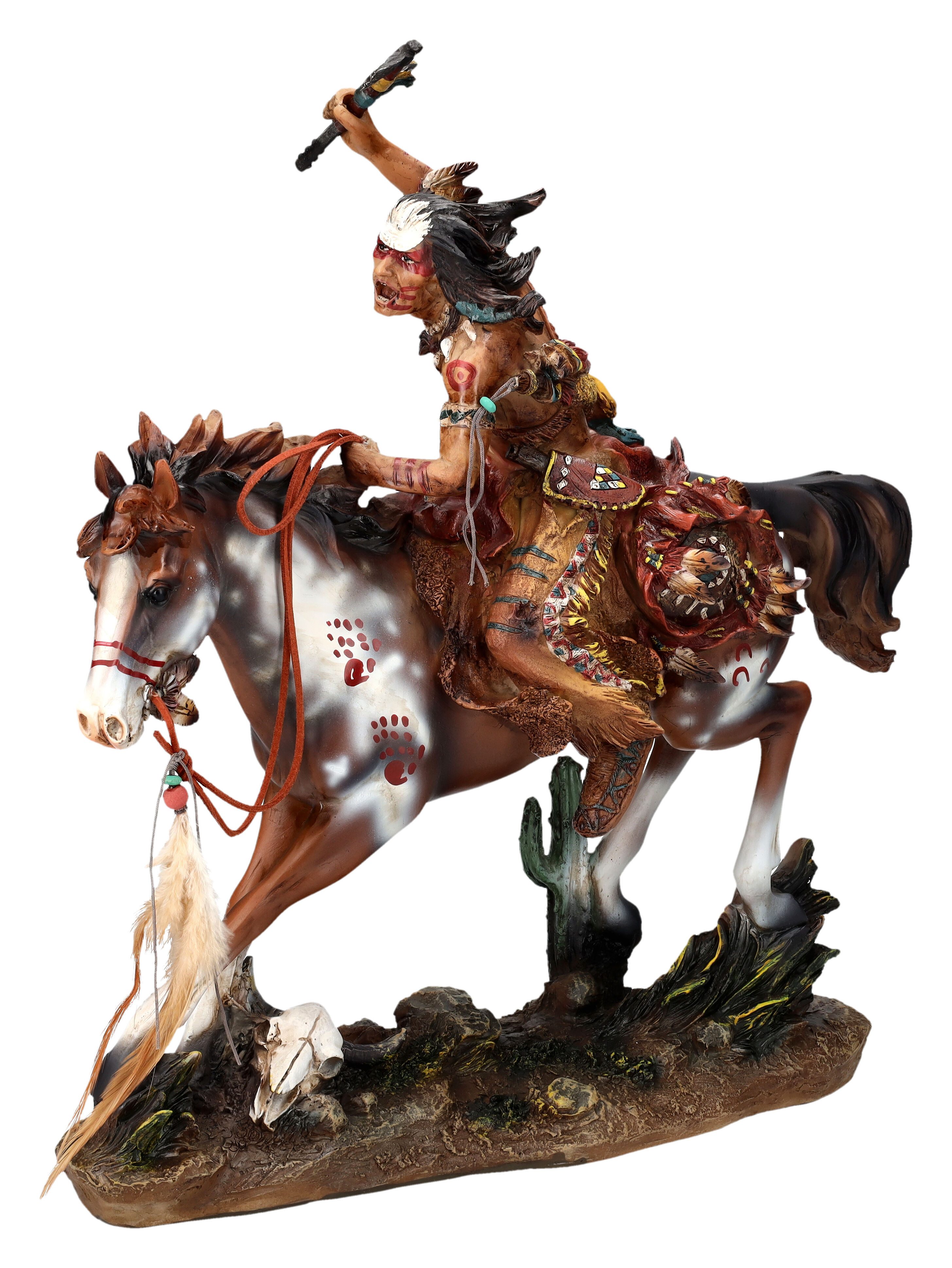Figuren Shop GmbH Dekofigur Native American Figur - Reitend mit Tomahawk groß - Western Pferd