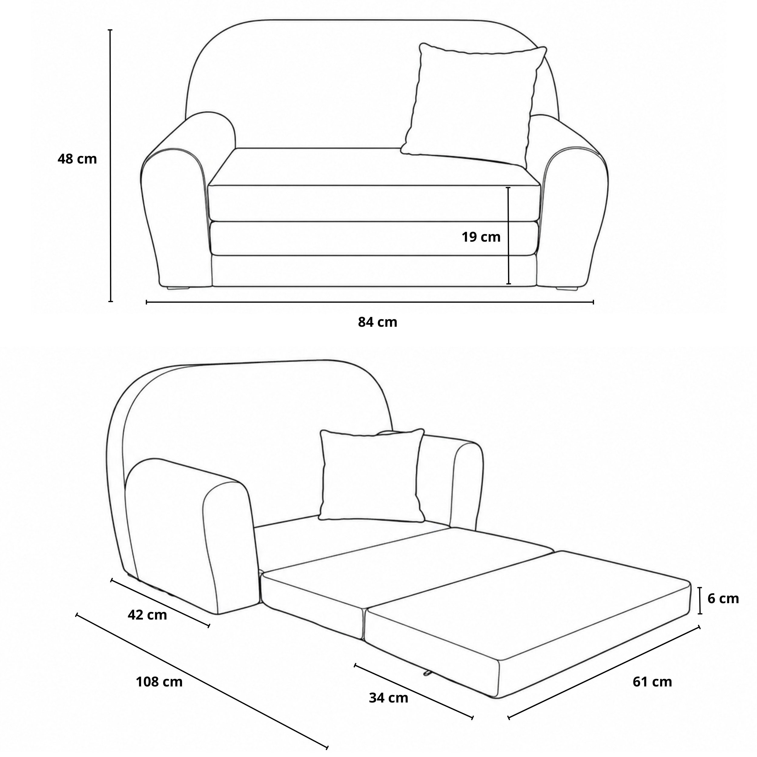 FORTISLINE Kindersofa Mini-Sofa Kindersofa Spielsofa aus Teddy-Stoff ausklappbar, Ausklappbar – Bild 4 von 4