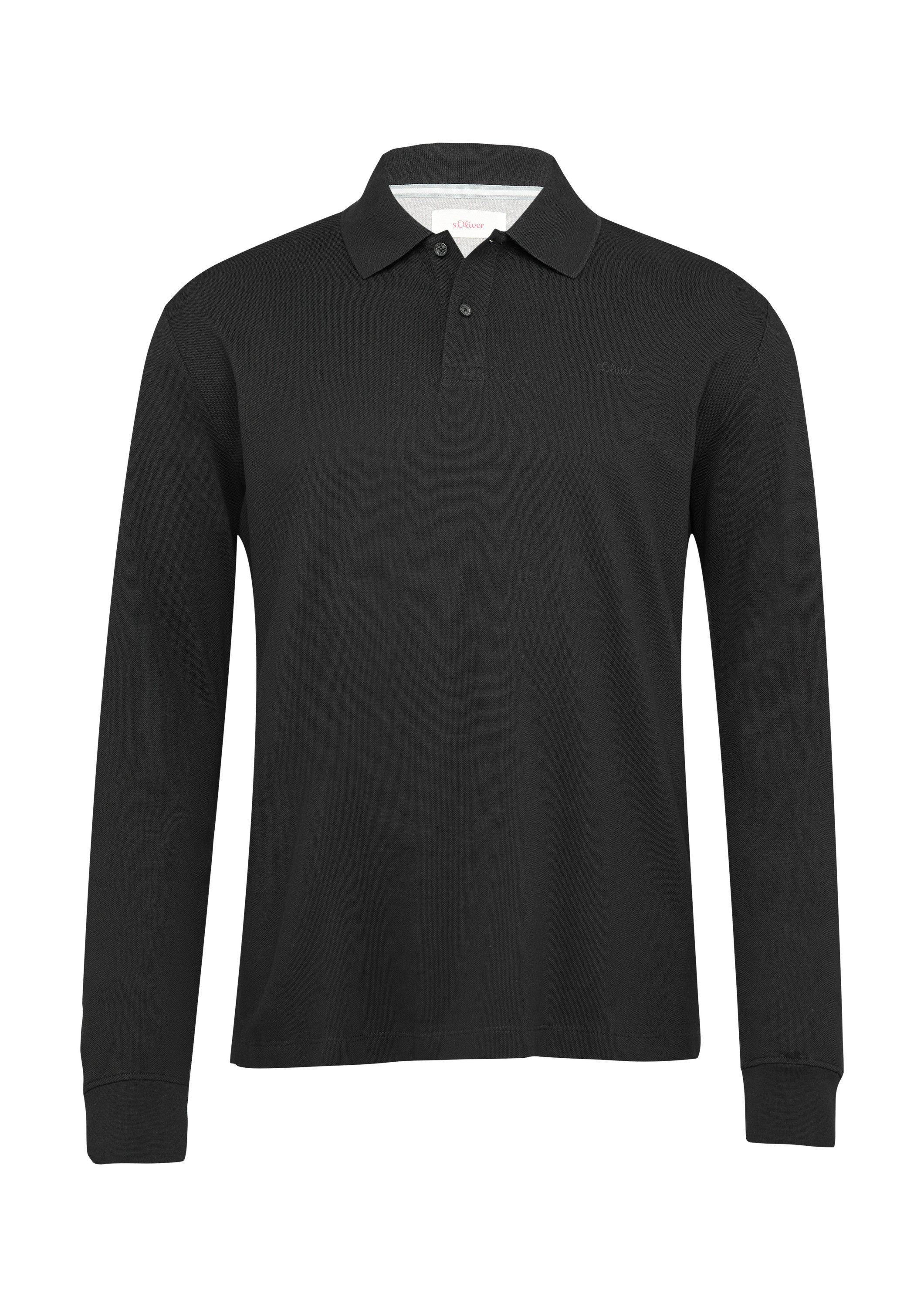 s.Oliver Langarmshirt Polo-Shirt Poloshirt aus Piqué mit Logo-Stickerei