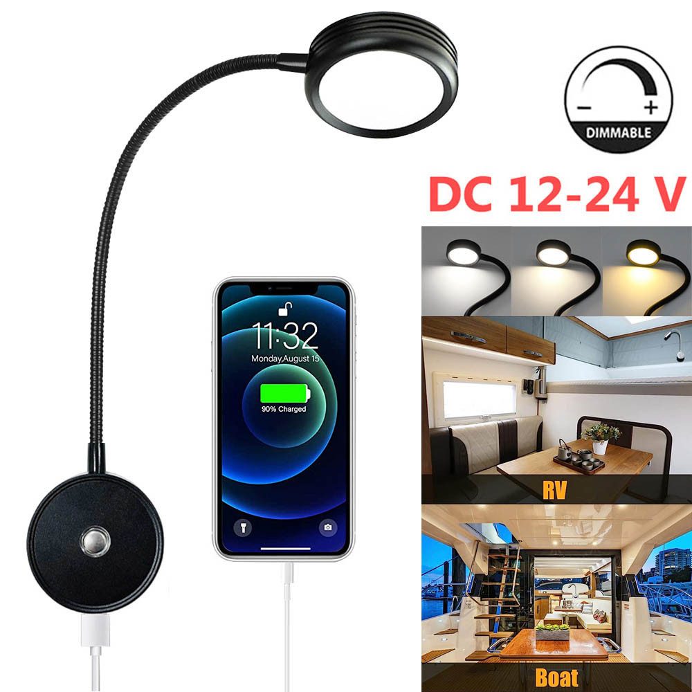 LED Leselampe Schwanenhals Lampe Wandmontage Schwarz LED Bettleuchte RV Leseleuchte