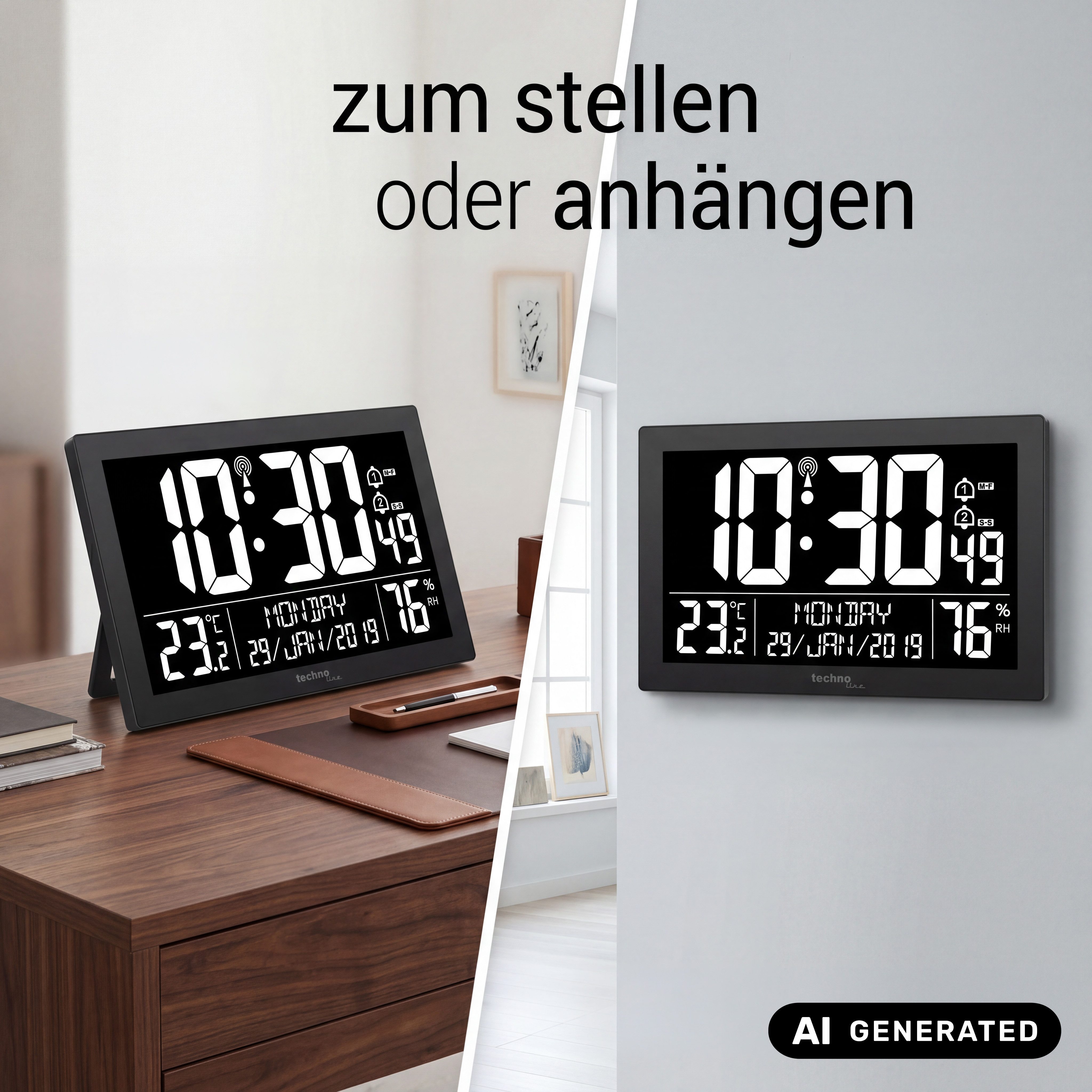 technoline Funkwanduhr WS 8017 (mit Temperatur- und Luftfeuchteanzeige) – Bild 4 von 5