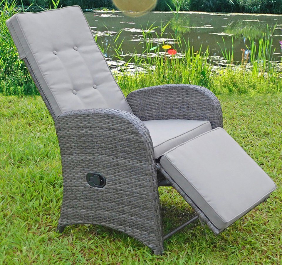 Garden Pleasure Loungesessel SALERNO (Set, 2-St), Polyrattan, verstellbar, inkl. Auflagen, grau