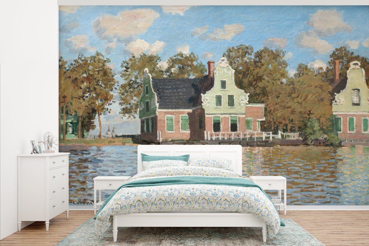 MuchoWow Fototapete Das Haus am Fluss Zaan bei Zaandam - Gemälde von Claude Monet, Matt, bedruckt, (7 St), Montagefertig Vinyl Tapete für Wohnzimmer, Wandtapete