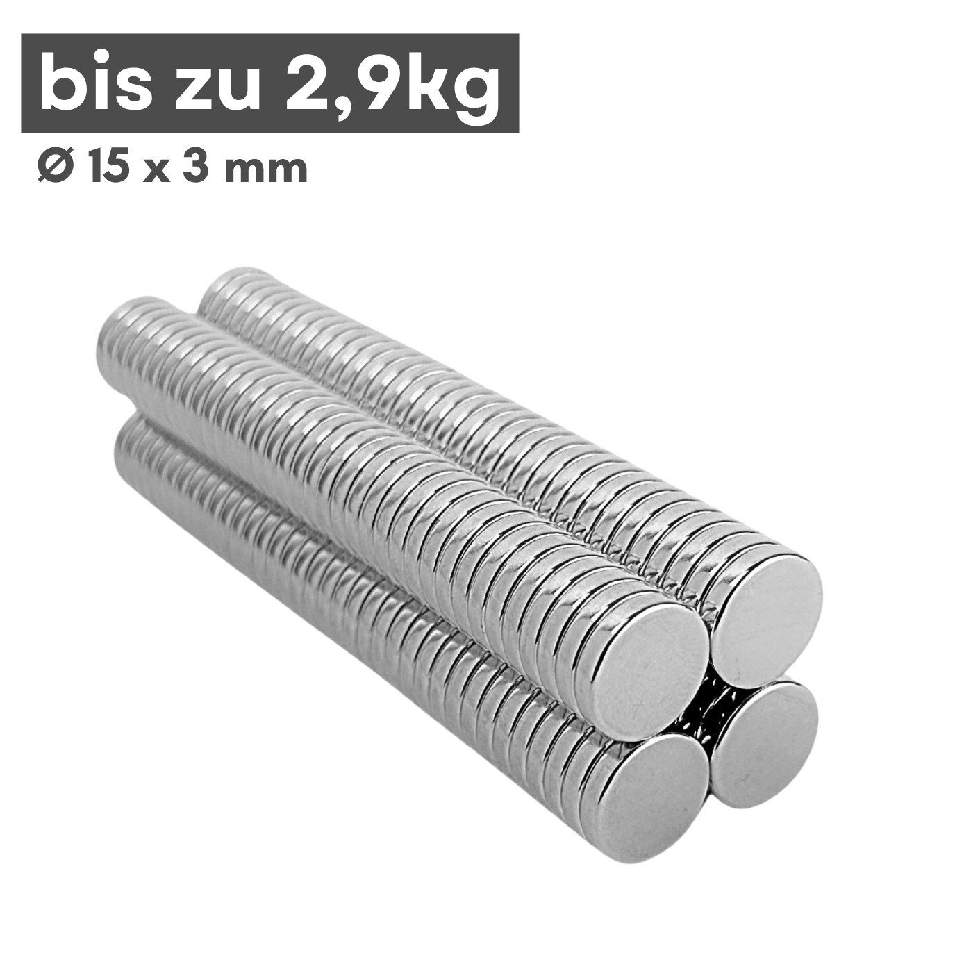 MaajeeKuto Magnet Neodym Magnet 15x3 mm N38 Scheibenmagnet 2,9kg Haftkraft Stark (1-St)