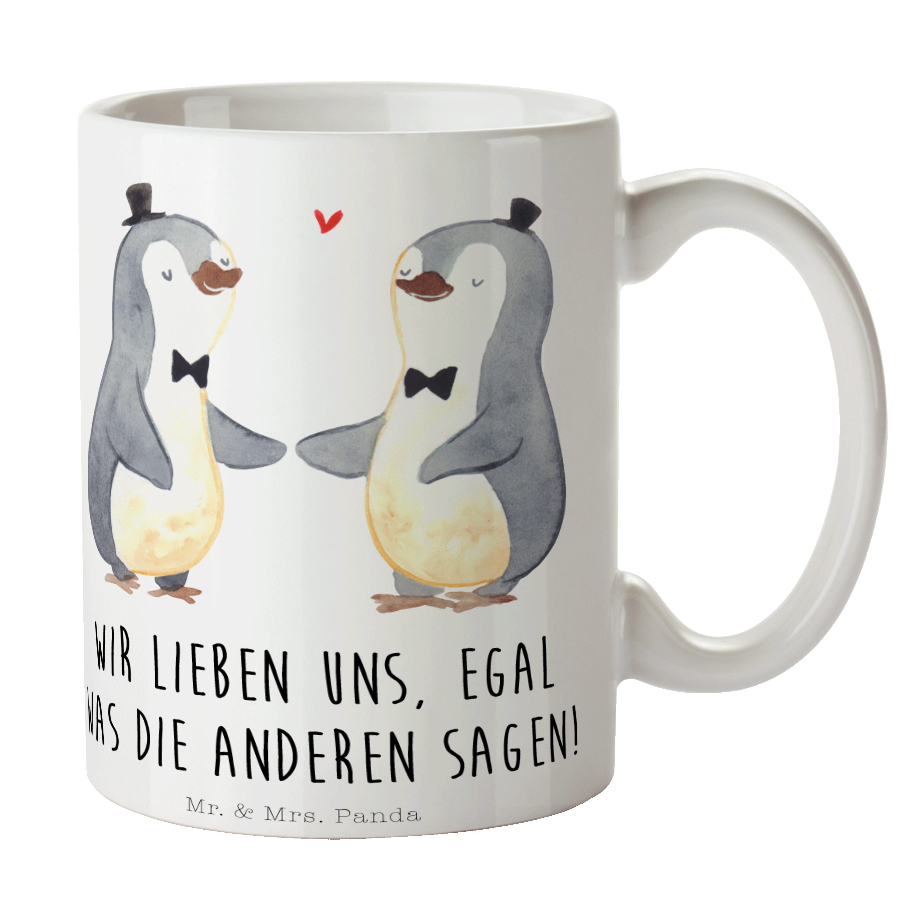 Mr. & Mrs. Panda Tasse Pinguin Pärchen Gay Pride - Weiß - Geschenk, Hochzeitsgeschenke für B, Keramik