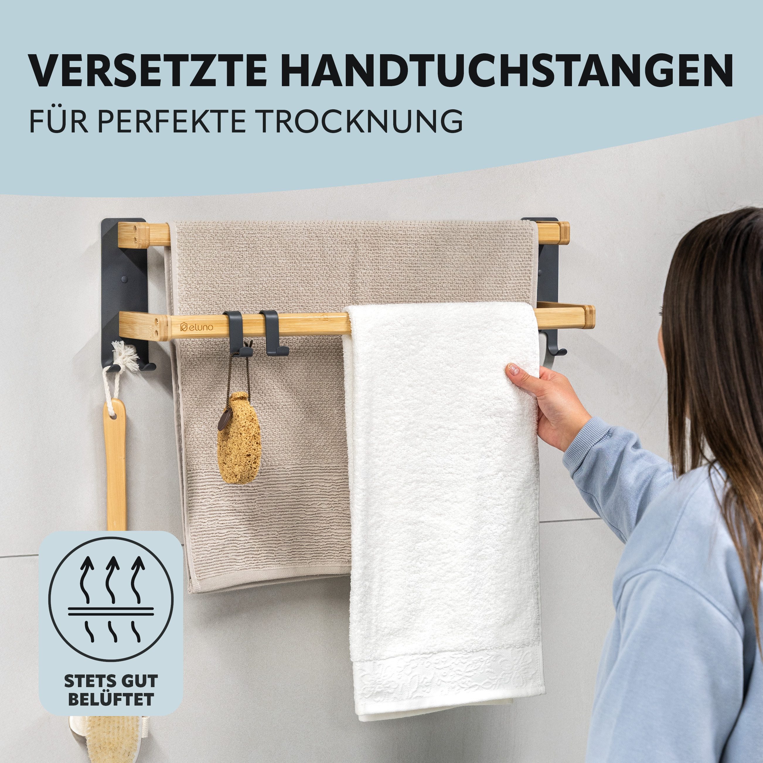 eluno Handtuchständer aus grauem Metall und Bambus – Bild 4 von 5