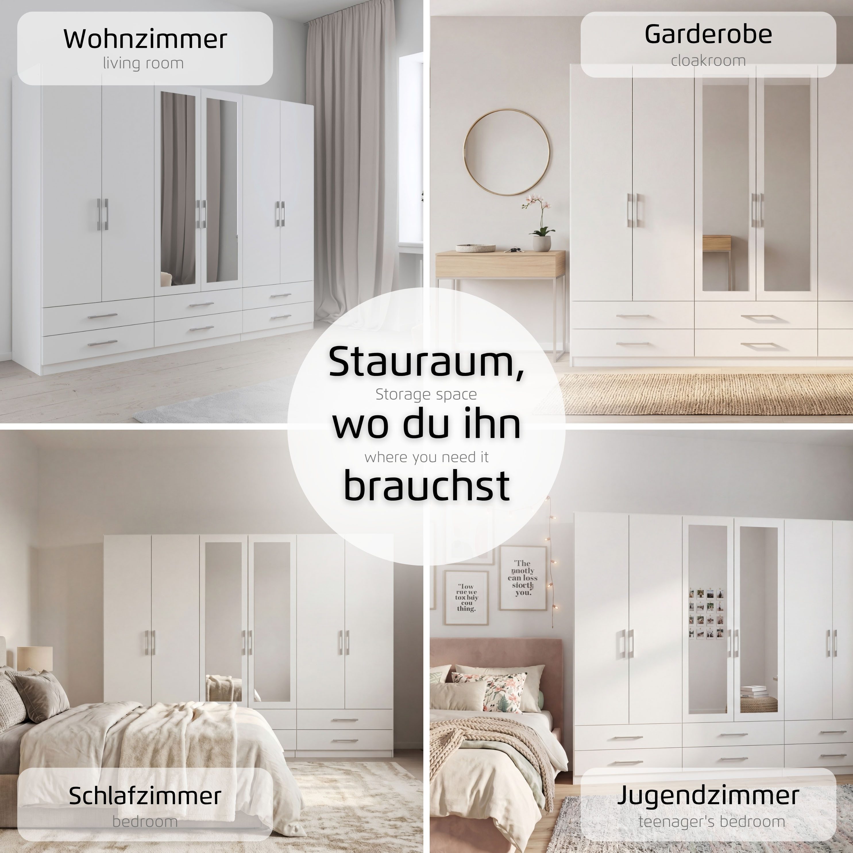 rauch Kleiderschrank Schrank Garderobenschrank Mehrzweckschrank Schlafzimmer HERSBRUCK (3 verschiedene Ausstattungen BASIC/CLASSIC/PREMIUM (inkl. SOFT-CLOSE) mi – Bild 3 von 5