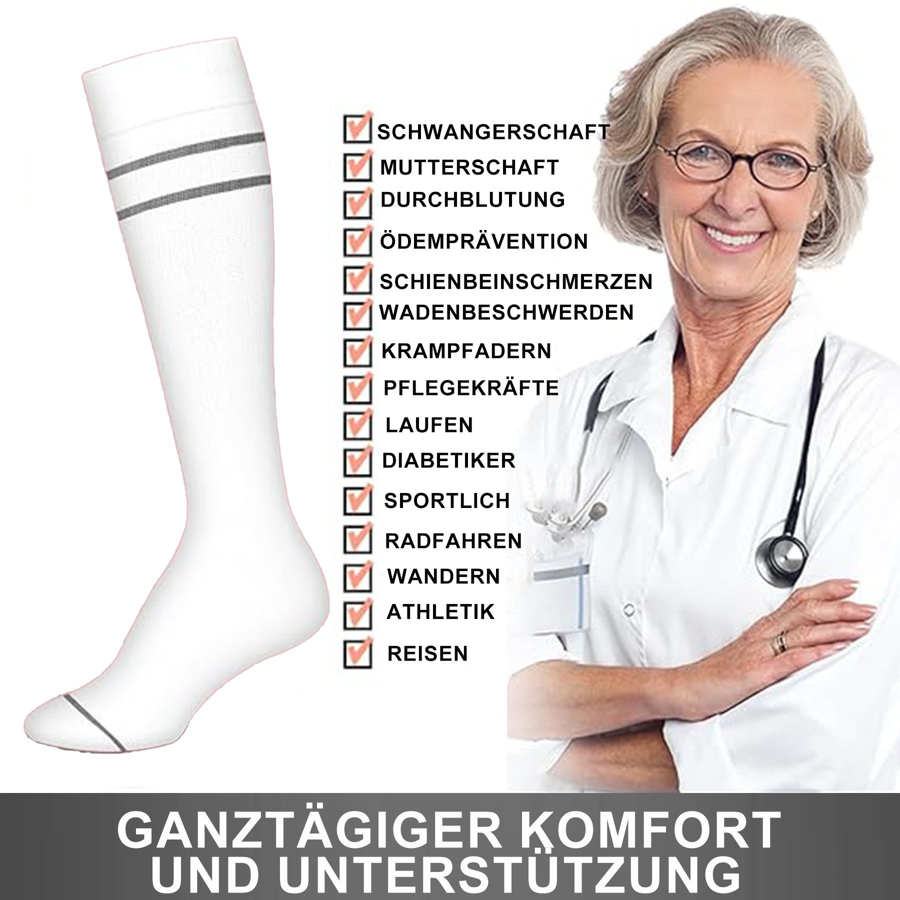 Mutig Kompressionsstrümpfe 6 Paar Kompressionsstrümpfe 15-30mmHg,Stützstrümpfe für Damen & Herren (für Flug, Sport, Laufen, Radsport, Krankenschwester,Schwanger – Bild 5 von 5