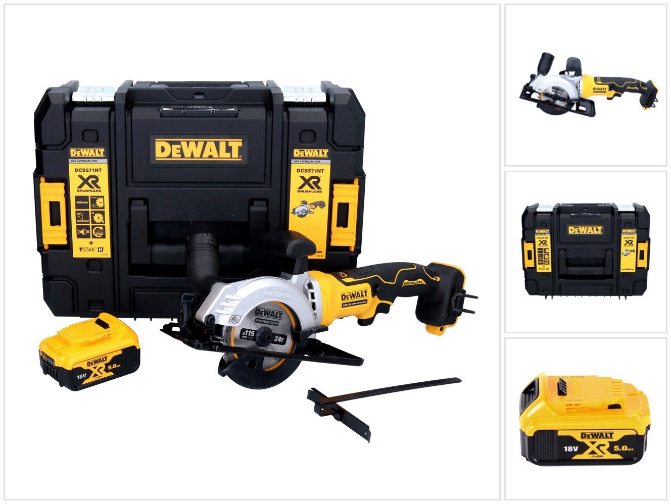 DeWalt Kompakt-Handkreissäge DCS 571 Akku Handkreissäge 18 V 115 mm Brushless + 1x Akku 5,0 Ah + T
