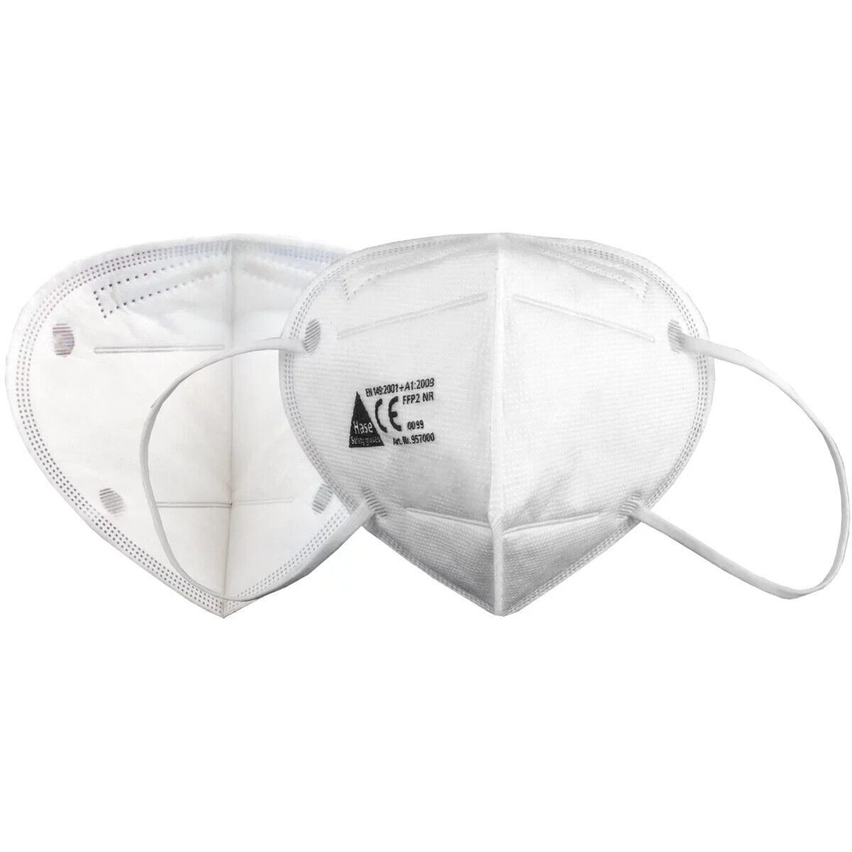 Hase Safety Gloves Mund-Nasen-Maske 957000 FFP2 Maske Mundschutz Atemschutzmaske Schutzmaske weiß, Packung, 50-St., VPE= 10-500 Stück, Justierbarer Nasenbügel