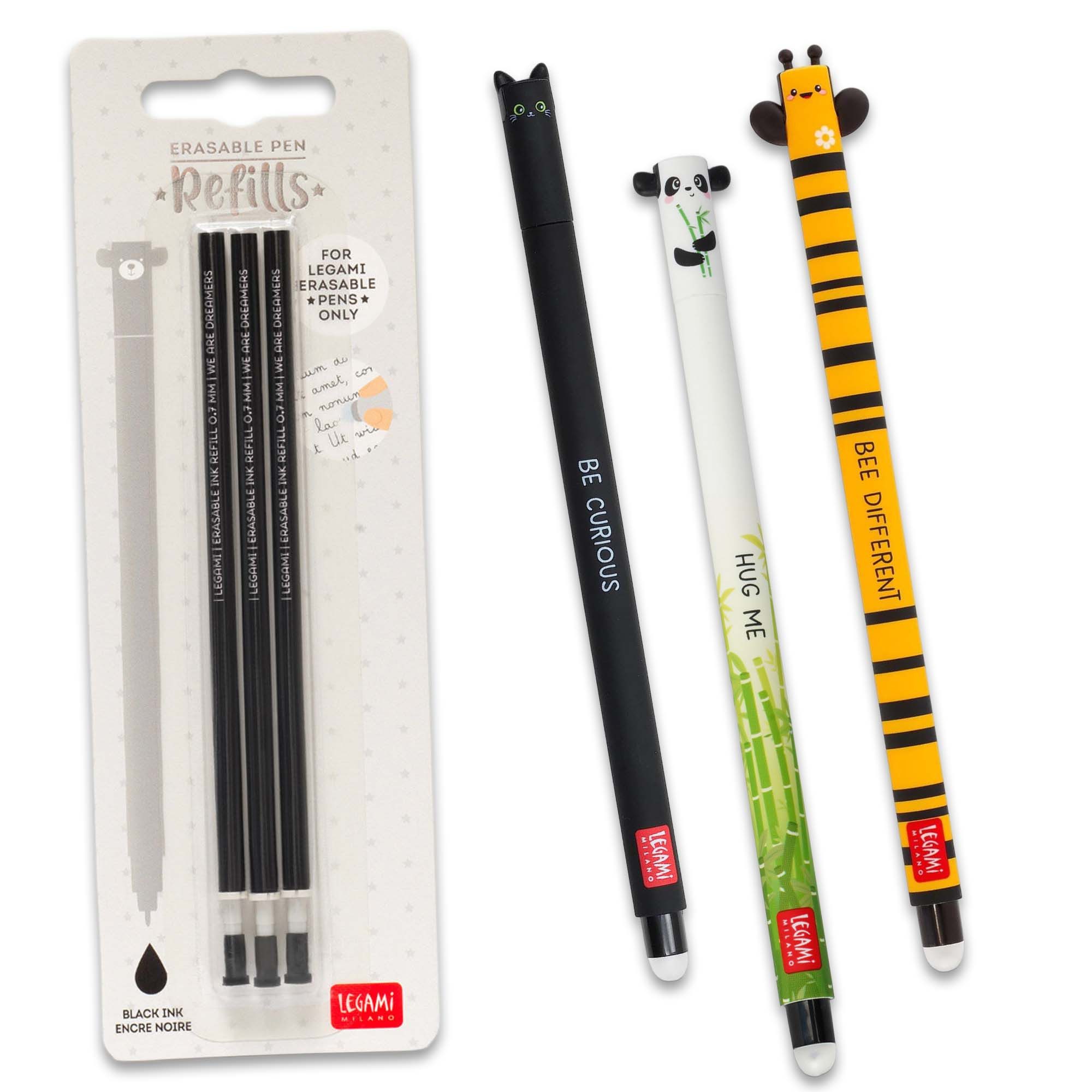 Legami Gelschreiber LEGAMI Gel Stift PANDA KITTY BIENE mit 3er Refill Schreibfarbe schwarz