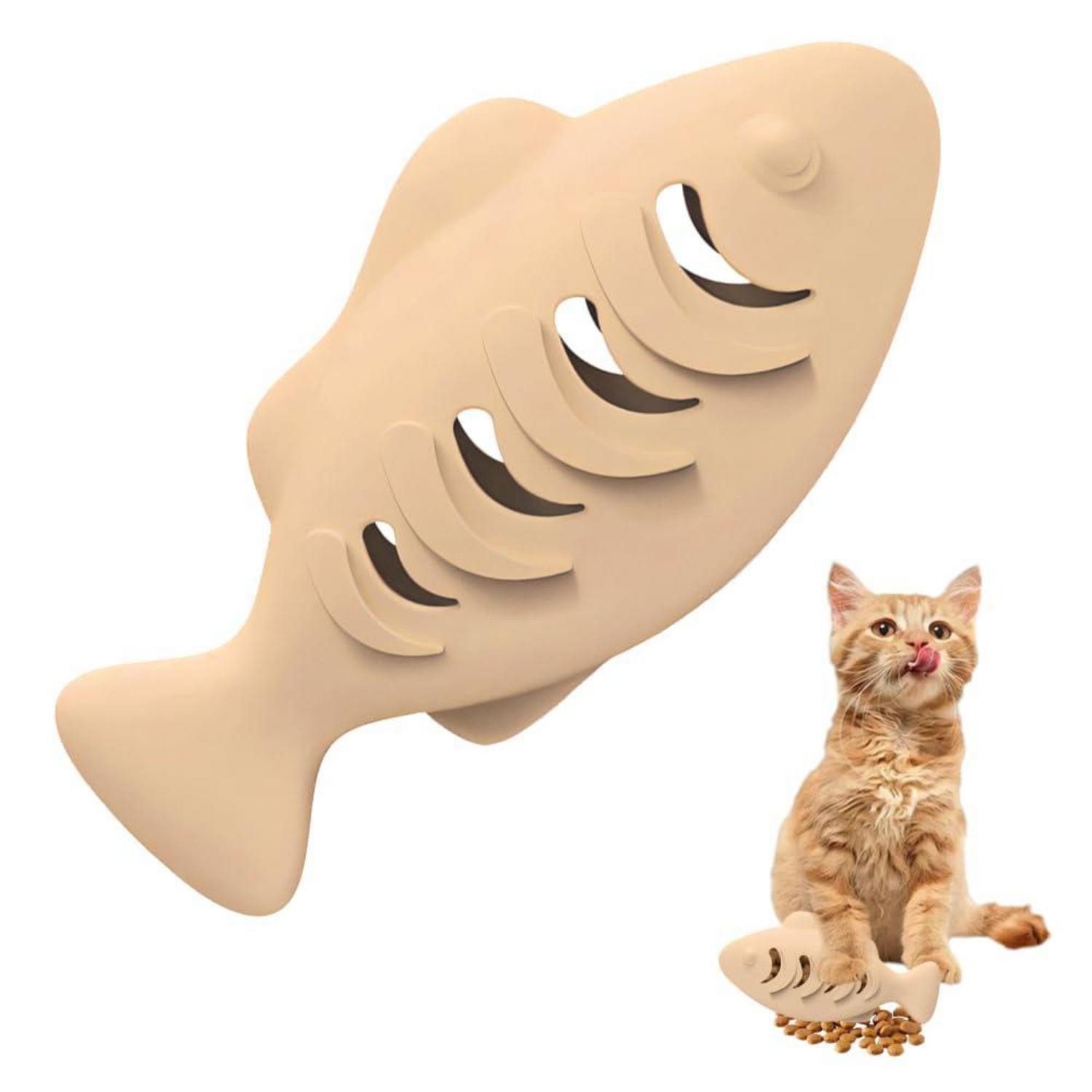 LuxusKollektion Tier-Beschäftigungsspielzeug Katzenspielzeug Fisch Leckerli Spender Silikon Beige, Kunststoff
