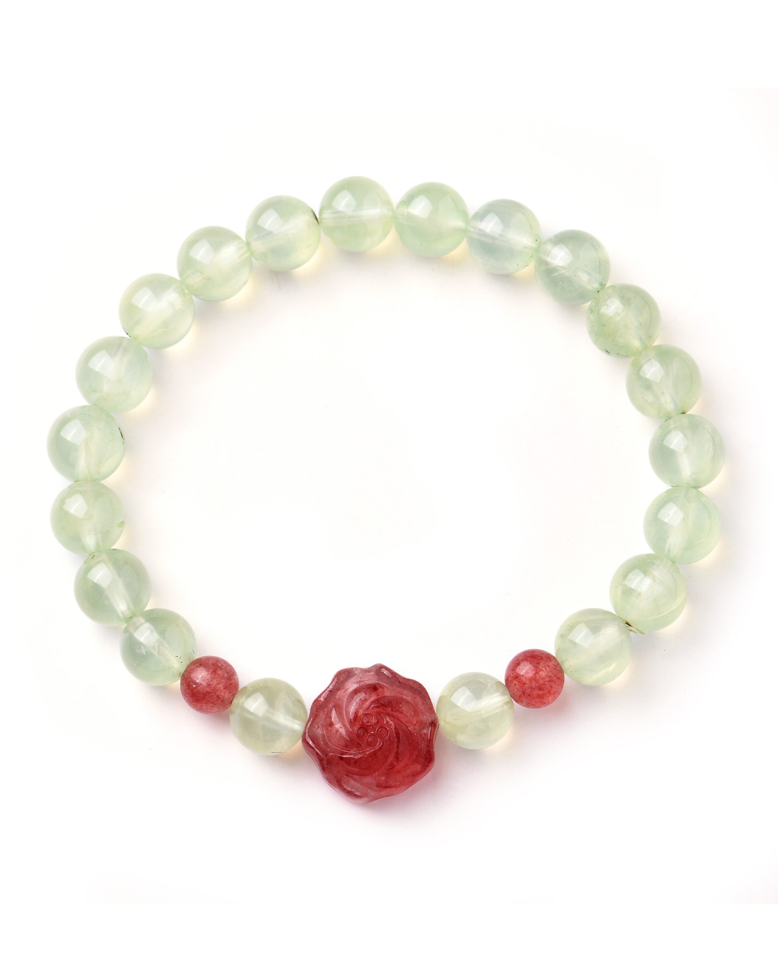 MayTree Armband Armband Prehnitblüte (Stück, 1-tlg), Armband aus Prehnit und Erdbeerquarz