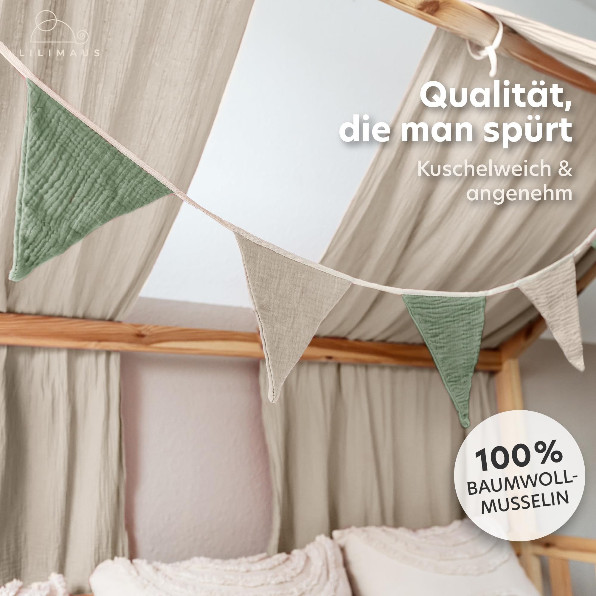 lilimaus Wimpelkette Sternenkette für Kinderzimmer - handgenähte Stoff-Girlande, handgefertigte Stoff-Girlande ca. 300 cm - Wimpel oder Sterne