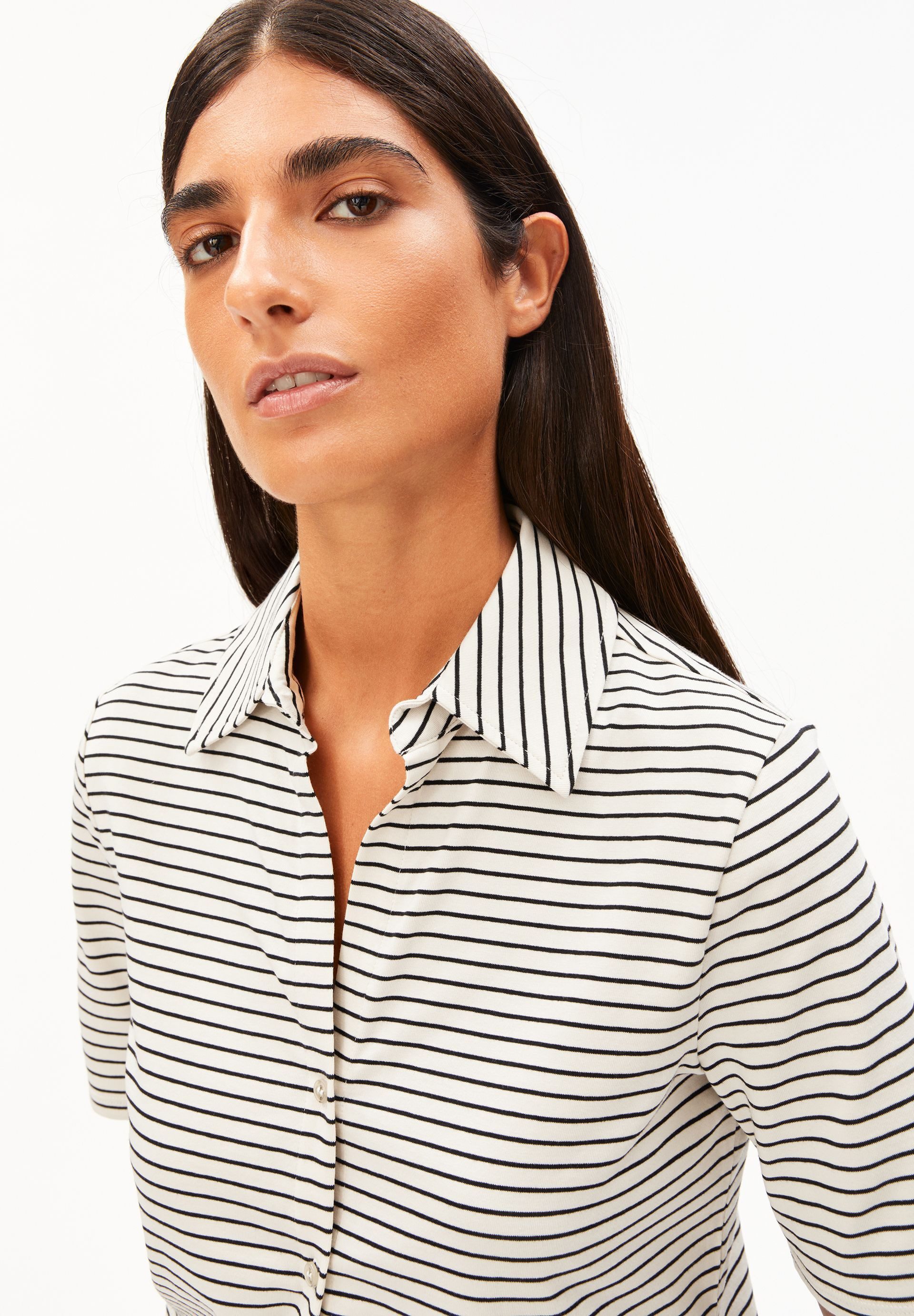 Armedangels Kurzarmbluse NALITAA STRIPE Bio-Baumwoll Mix Slim Fit