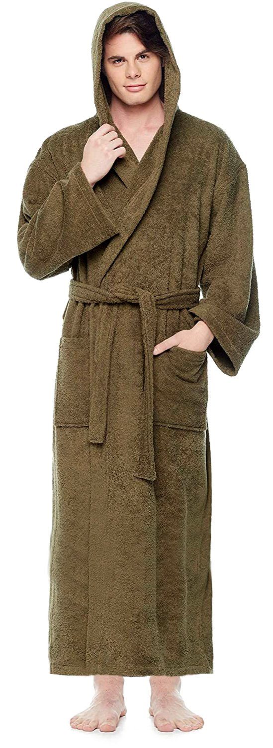 Arus Herrenbademantel Astrom aus Baumwoll-Frottee, Reisebademantel, Saunamantel, 100% Baumwolle, Kapuze, Gürtel, mit Kapuze, wadenlang oder extra lang, 100% Baumwolle