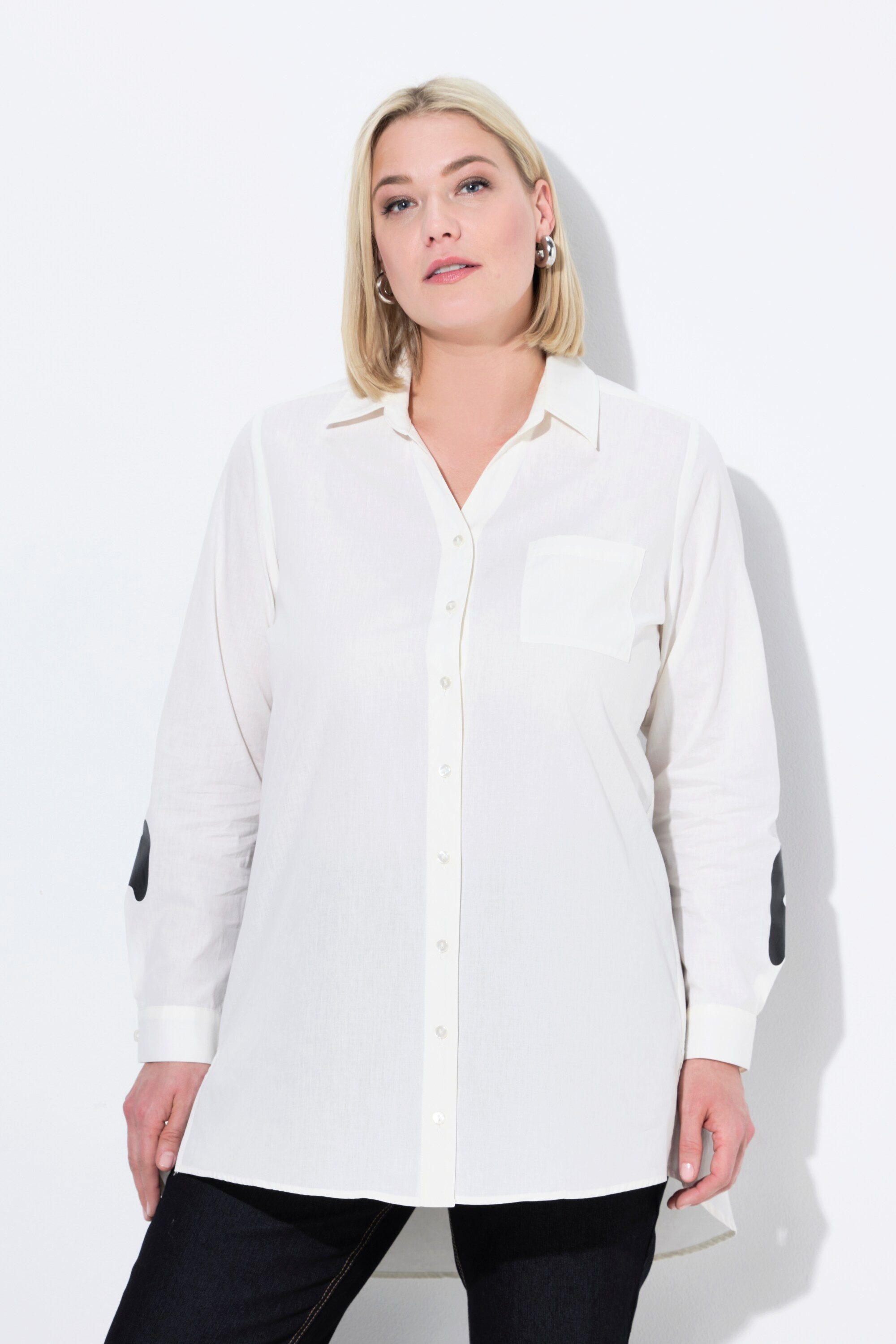 Hemdbluse Longbluse Rücken-Schriftdruck Hemdkragen Langarm
